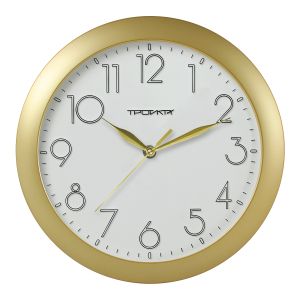 Часы настенные TroykaTime, 24 см, белый с золотом, арабские цифры