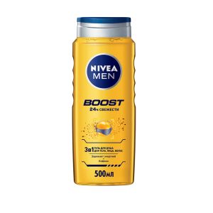 

гель для душа NIVEA Boost муж., д/тела, лица и волос, 3в1, 500мл