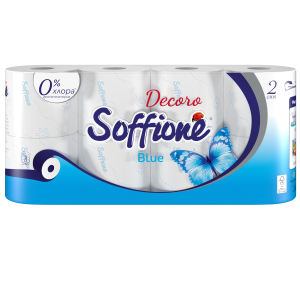 

Бумага туалетная Soffionce Decoro Blue, голубая, 2 слоя, 8 шт