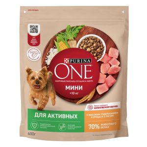 

Корм сухой для собак Purina One мини, курица/рис, 600 г
