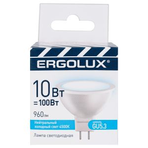 

Лампа светодиодная Ergolux, GU5.3, 10 Вт, 4500K, 180-240 В