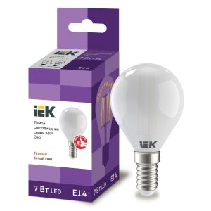 

Лампа светодиодная филаментная IEK 360°, Е14, 7 Вт, 3000К, G45, шар
